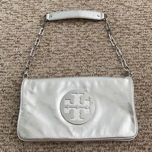 Tory Burch Silver Leather Clutch